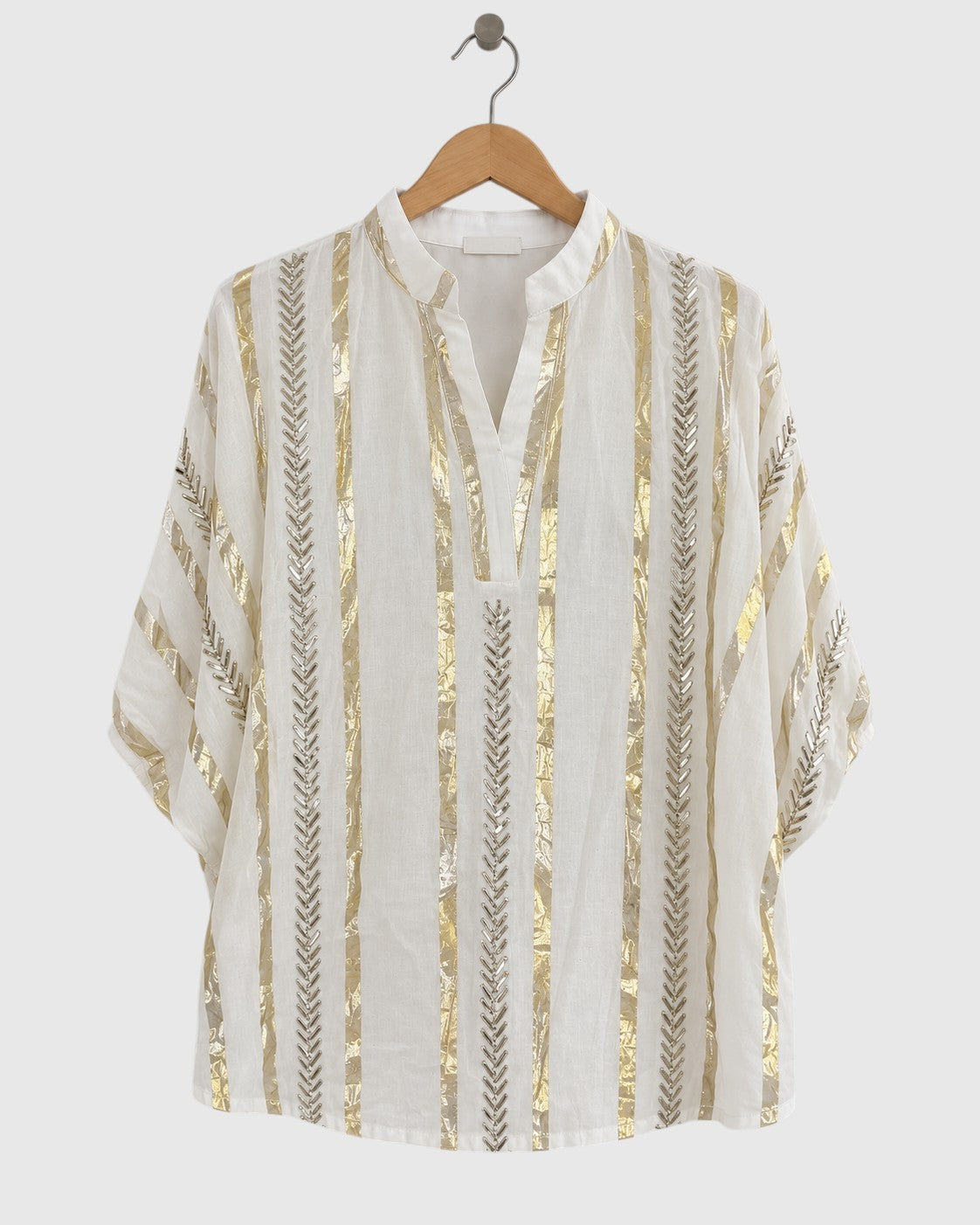 White & Gold Bamboo Cotton Stripe Shirt — view 1