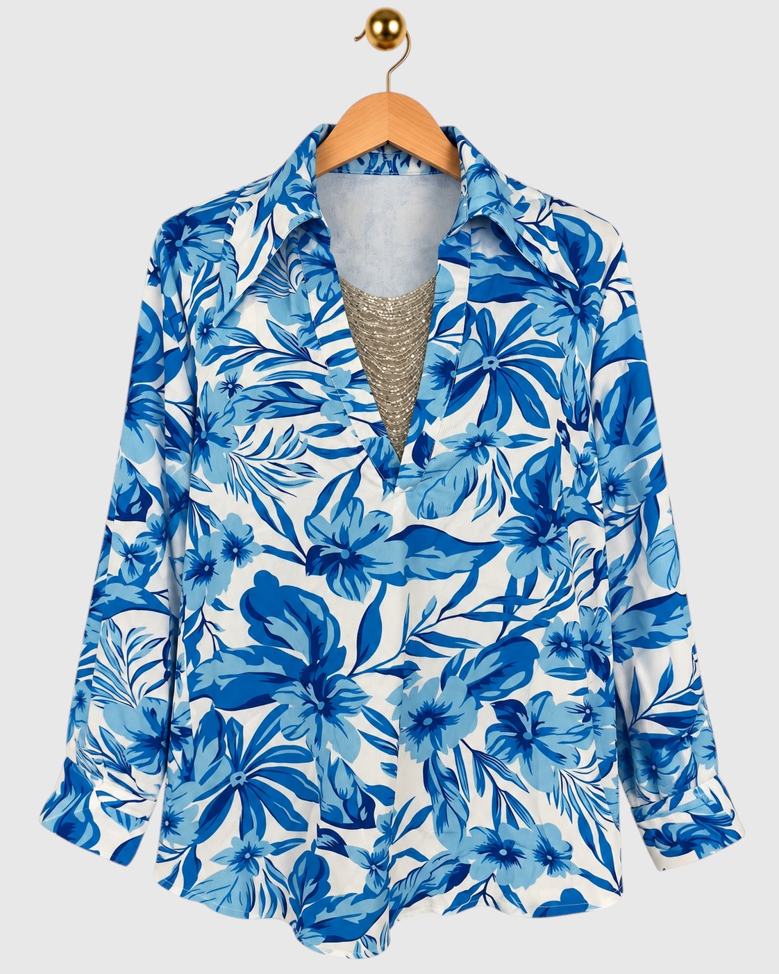 Blue Necklace Embroidered Shirt — view 1