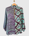 Turquoise & Wine Half-Grid Shibori Zip Shirt — view 1
