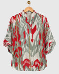 Red & Grey Chanderi Ikat Shirt — view 1