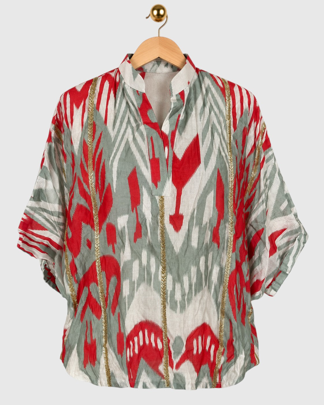 Red & Grey Chanderi Ikat Shirt — view 1