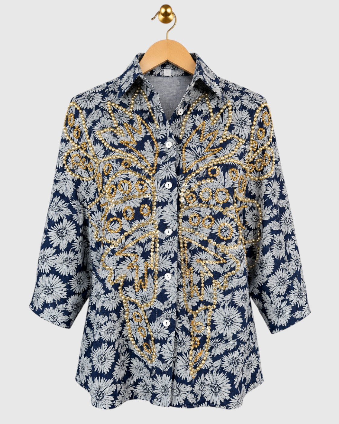 Blue Embossed Denim Shirt — view 1