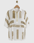 White Block Embroidered Satin Shirt — view 1