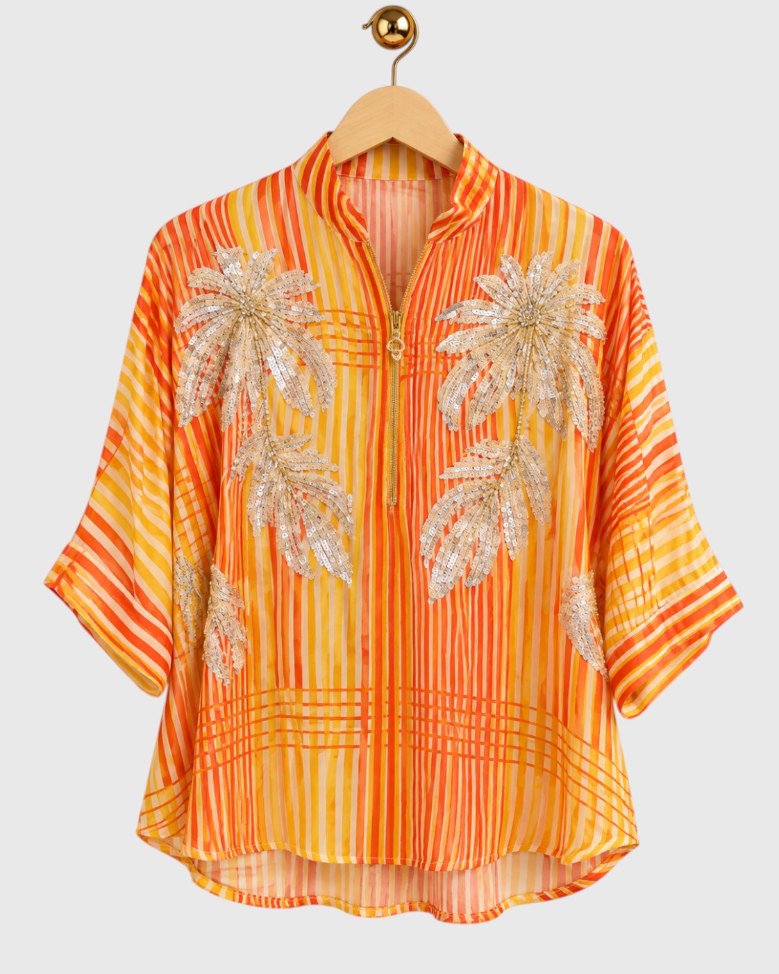 Orange Ikat Stripe Sequin Shoulder Shirt — view 1