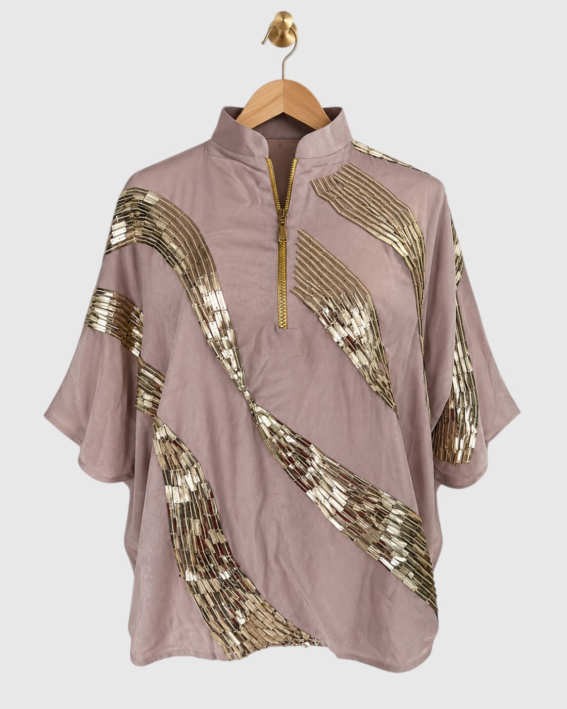 Pink Gold Tube Sequin Satin Shirt — view 1
