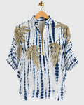 White & Blue Gold Sequin Shoulder Tie-Dye Shirt — view 1
