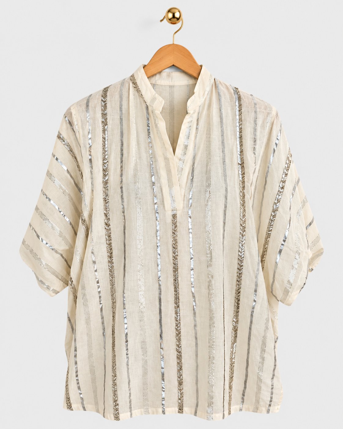 White & Silver Bamboo Cotton Stripe Shirt — view 1