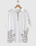 White Leaf Patchwork Satin Shirt — view 1