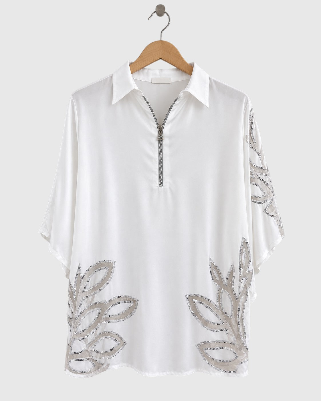 White Leaf Patchwork Satin Shirt — view 1