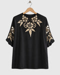 Black Leather Patchwork Satin Shirt — view 1