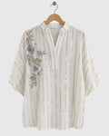 White & Silver Bamboo Cotton Motif Shirt — view 1