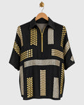 Black Block Embroidered Satin Shirt — view 1