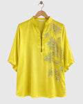 Yellow One-Sided Gold Sequin Satin Shirt — view 1