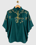 Green Coin Shoulder Embroidered Satin Shirt — view 1