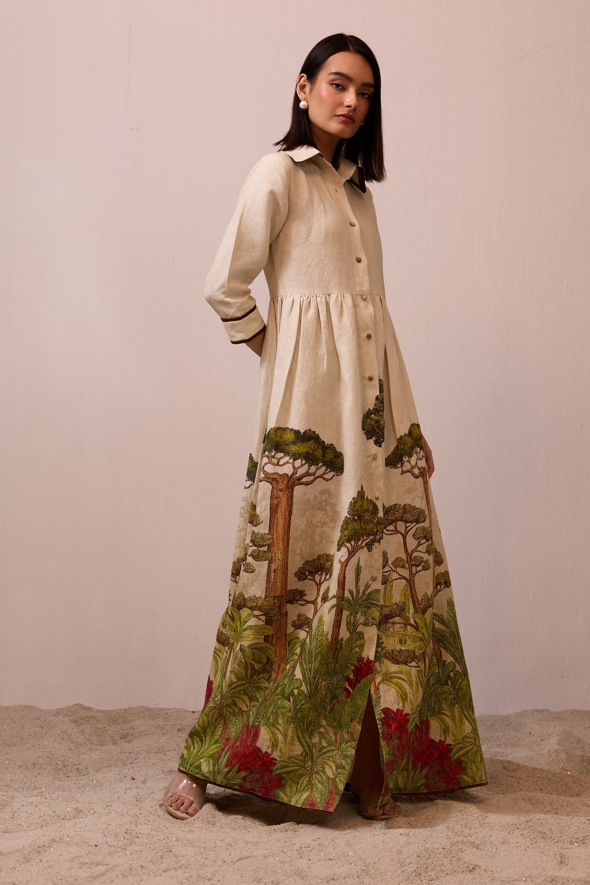 Verdant Linen Shirt Dress